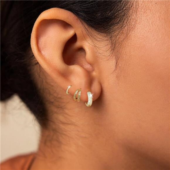 3PCS Gold Hoop Huggie Earrings Set | Chunky & Trendy Fashion Hoops - Picture 5 of 5